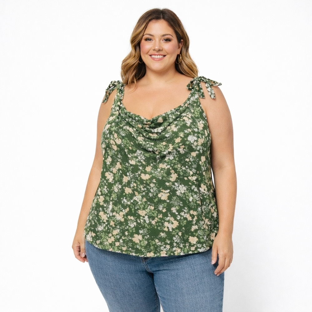 Reformation Top Women's Plus Size 24 Green Floral Sleeveless Blouse Casual